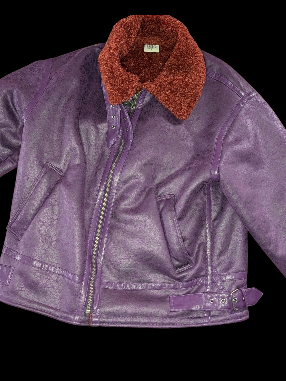 BDG Purple Aviator Bomber Jacket With Brown Sherpa Lining